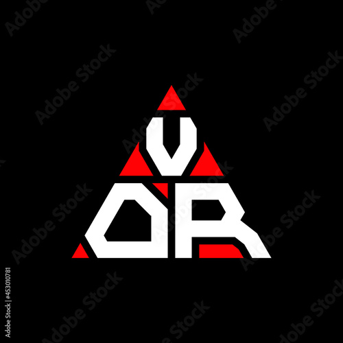 VOR triangle letter logo design with triangle shape. VOR triangle logo design monogram. VOR triangle vector logo template with red color. VOR triangular logo Simple, Elegant, and Luxurious Logo. VOR 