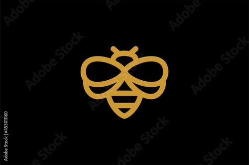 Bee logo design vector. Honeybee abstract symbol. Outline flying insect vector icon.