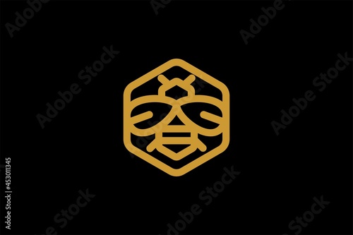Bee logo design vector. Honeybee abstract symbol. Outline flying insect vector icon.
