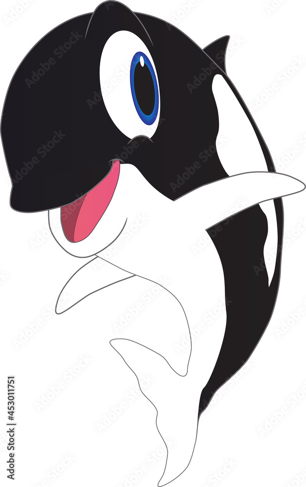 Fototapeta premium In the depths of the sea a friendly Orca whale is smiling on a sunny day