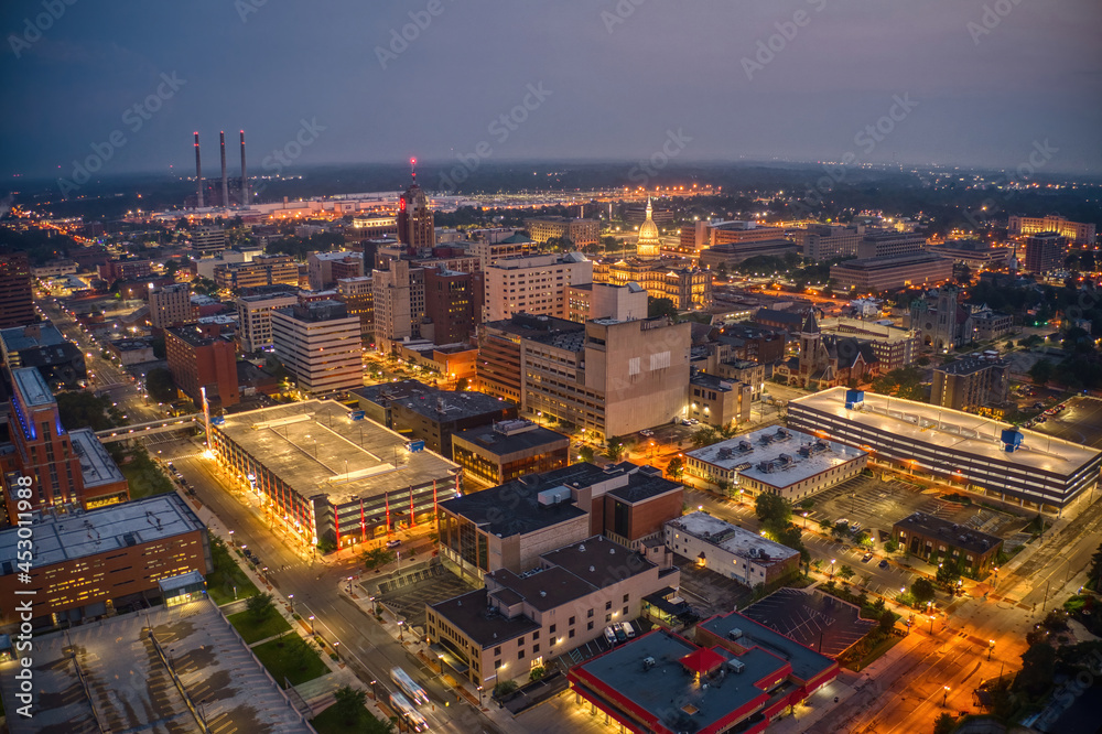 Obraz premium Aerial View of Downtown Lansing, Michigan during Summer
