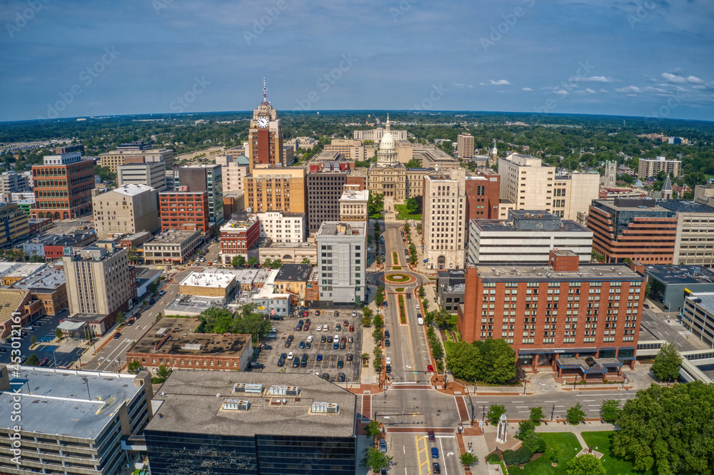Aerial View of Downtown Lansing, Michigan during Summer