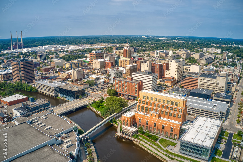 Aerial View of Downtown Lansing, Michigan during Summer