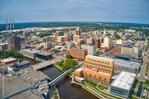 Aerial View of Downtown Lansing, Michigan during Summer photo
