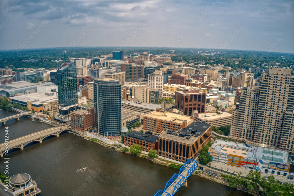 Aerial View of Downtown Grand Rapids, Michigan during Summer