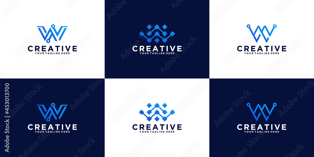Collection of initial letter w logo template icons for digital technology business