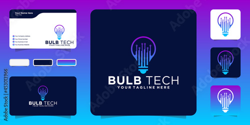 technology light bulb logo design inspiration and business card