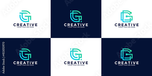 collection of initial letter G design logos in line style, for business, and technology companies