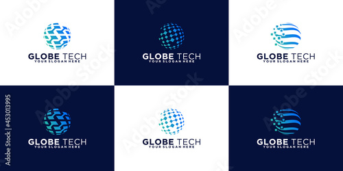 collection of abstract globe logo designs. icon for digital business, technology.