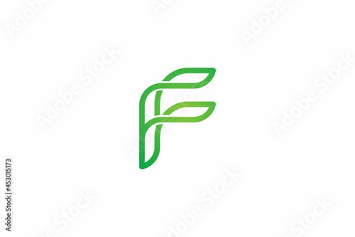 letter F leaf nature logo, green freshness design vector graphic