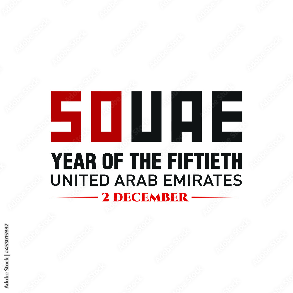 Fototapeta premium 2 December; 50 National Day of United Arab Emirates. Arabic Text Translation: Year of The Fiftieth. Vector Logo. Eps 08.