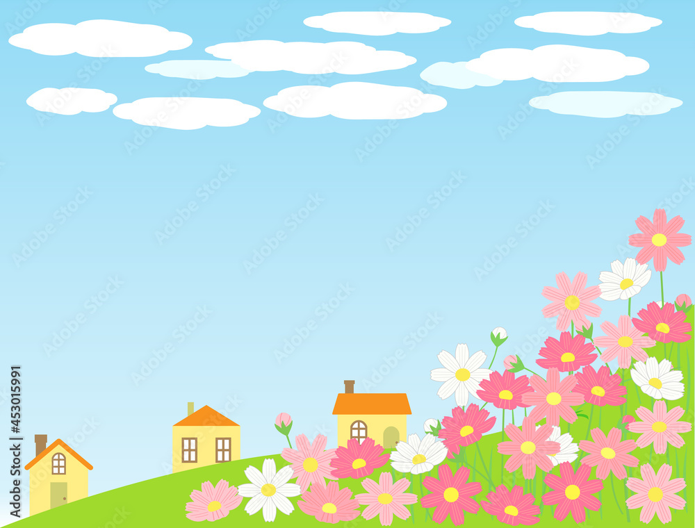青空とコスモスのイラスト 青空とコスモスのイラスト