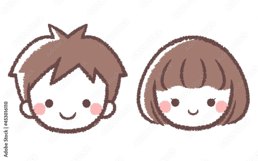 男の子と女の子の顔アイコンセット