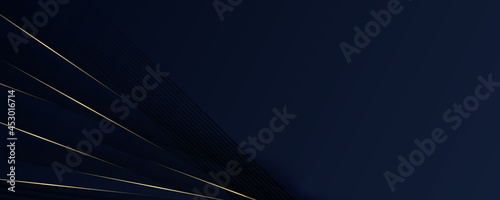 Abstract luxury dark blue and gold wide banner background. Illustration vector 