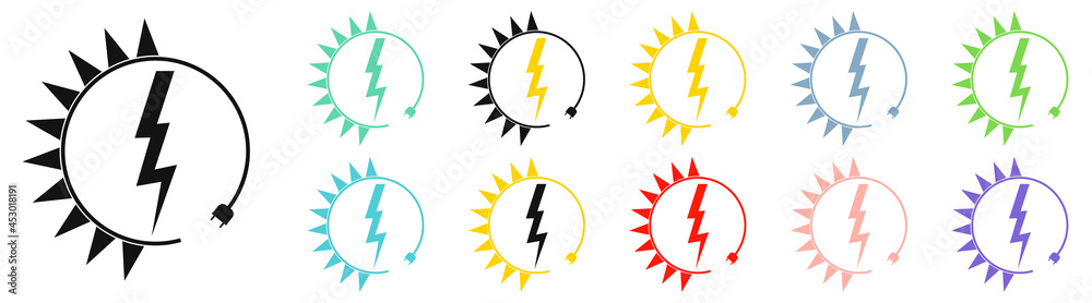Renewable energy icons, graphic design template, lightning bolt. Set alternative power signs, vector illustration Renewable energy icons, graphic design template, lightning bolt. Set alternative power signs, vector illustration