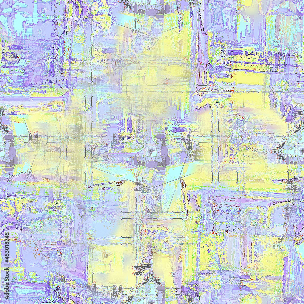 Seamless pattern. Textured in pastel yellow blue and purple tones