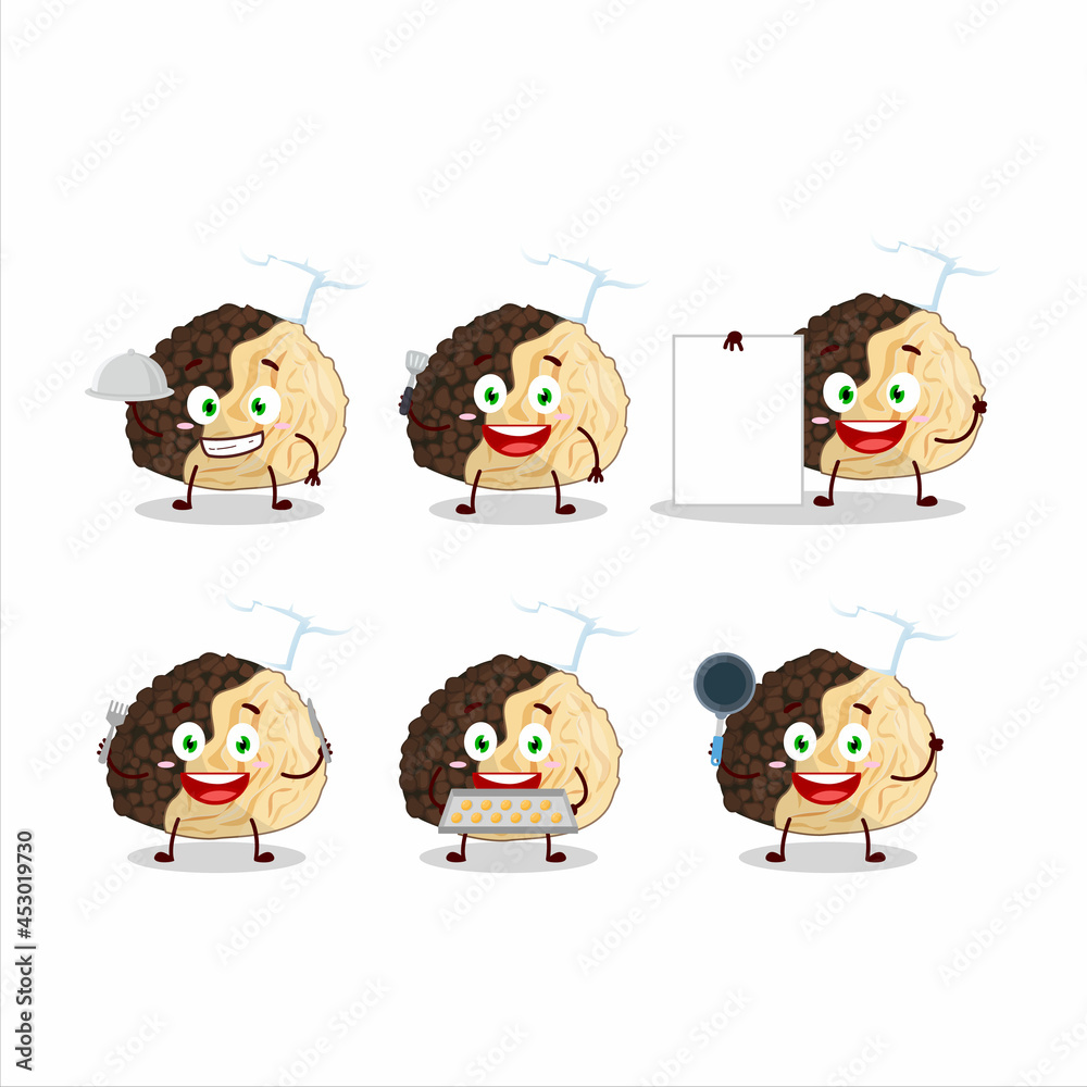 Cartoon character of truffle with various chef emoticons Cartoon character of truffle with various chef emoticons