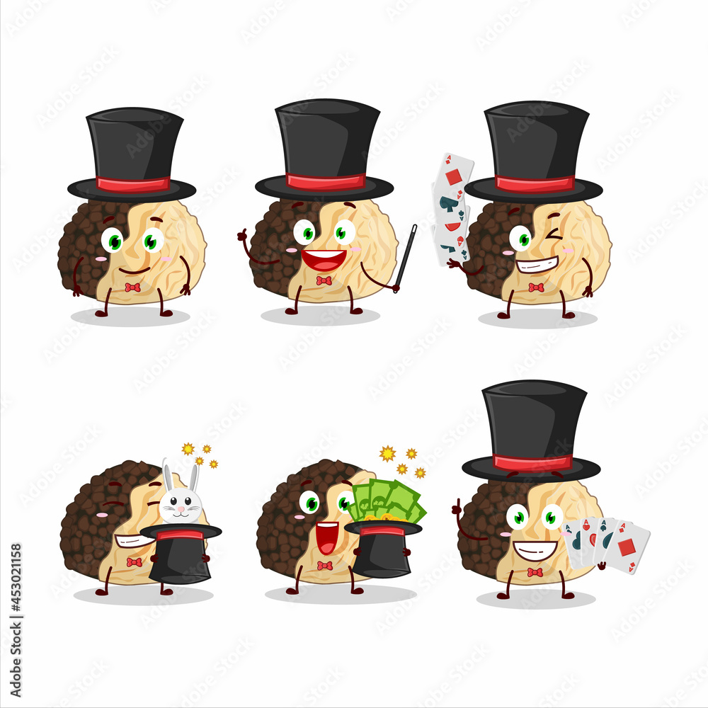 A truffle Magician cartoon character perform on a stage A truffle Magician cartoon character perform on a stage