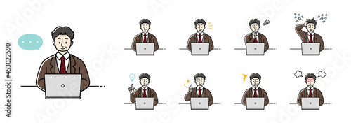 パソコン作業をするビジネスマン　8パターンセット