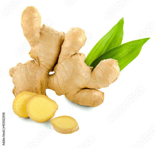 Ginger root, fresh ginger isolated on white background