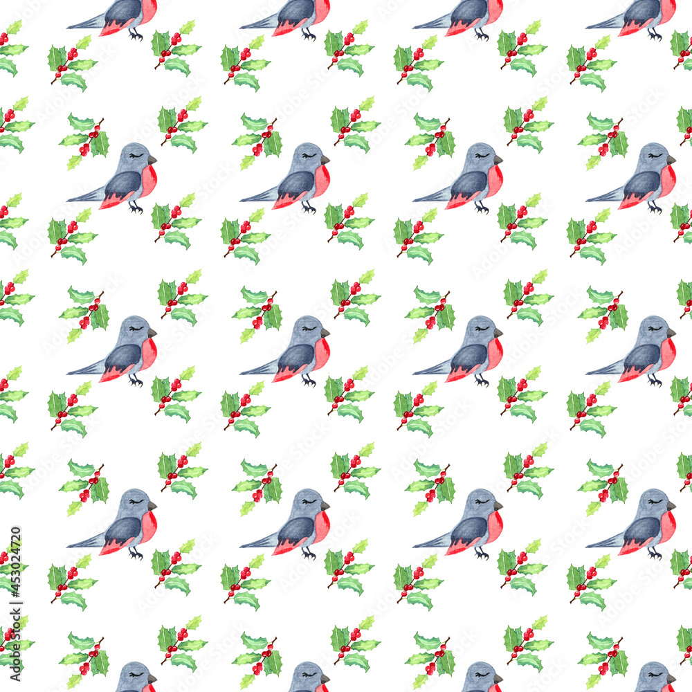 Birds and mistletoe pattern.