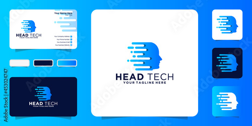 digital technology human head logo design inspiration and business card