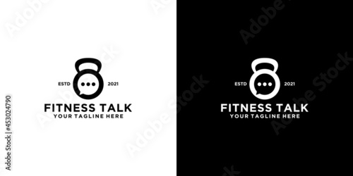 fitness logo design inspiration, barbell and chat logo icon and business card