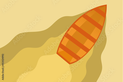 Vector graphic illustration of a wooden boat on the high seas, suitable for inspiration or motivational backgrounds and others.