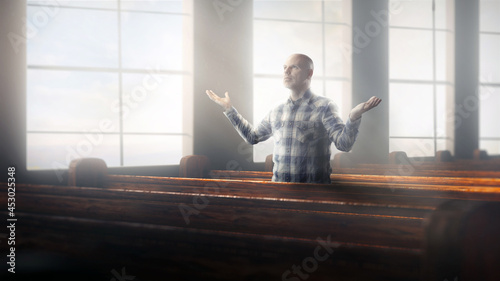 Photography Man alone in church