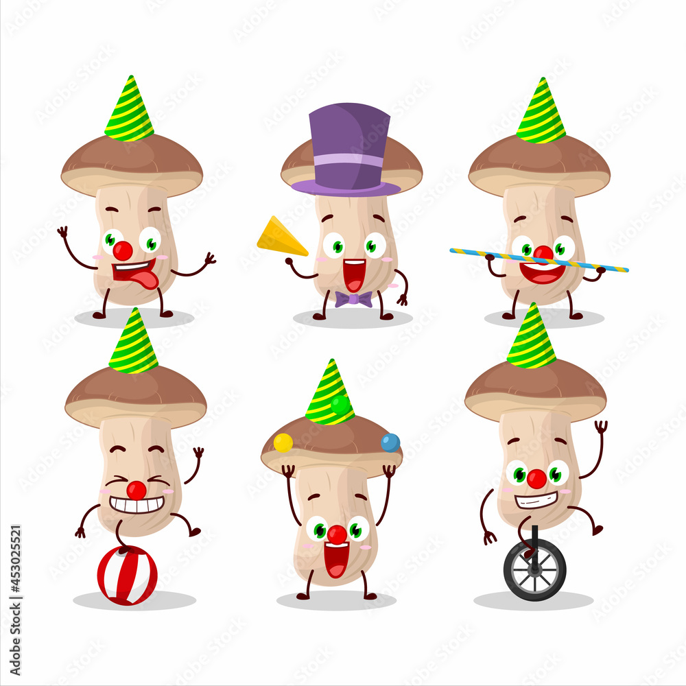 Cartoon character of brown cap boletus with various circus shows Cartoon character of brown cap boletus with various circus shows