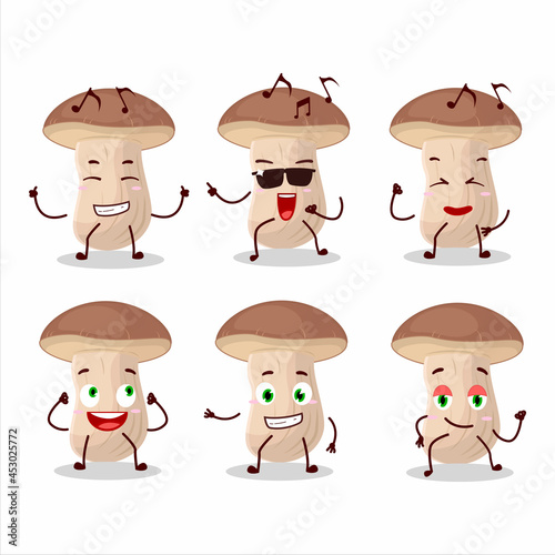 An image of brown cap boletus dancer cartoon character enjoying the music