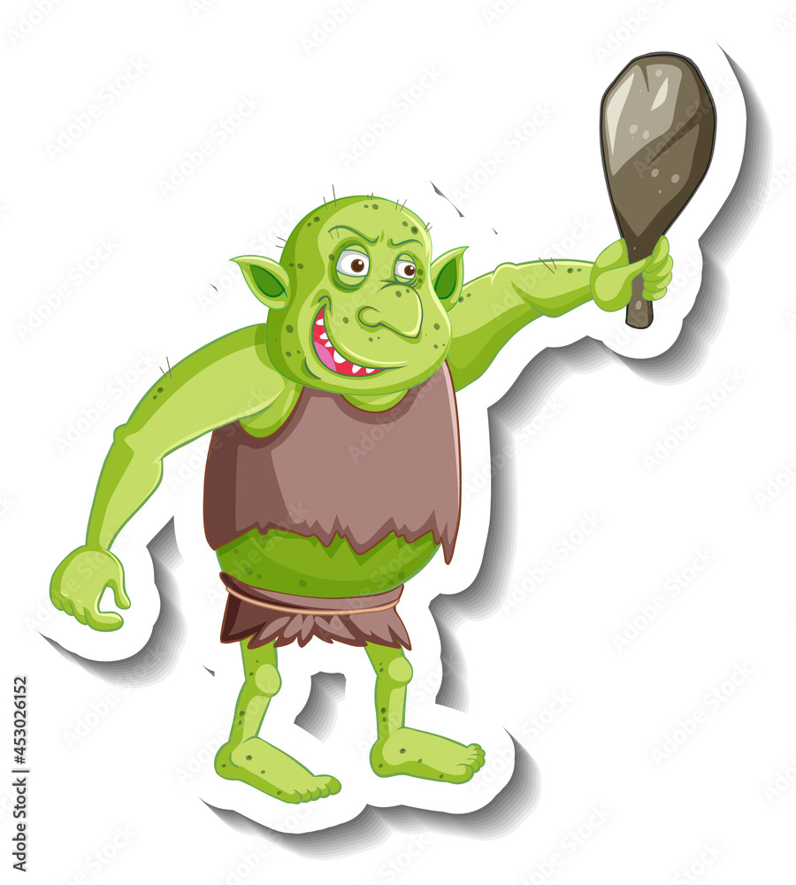 Obraz premium Green goblin or troll cartoon character sticker