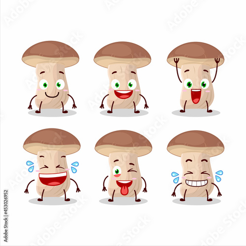 Cartoon character of brown cap boletus with smile expression © kongvector