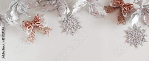 Christmas background banner . Xmas or New Year decorations in silver gold col...
