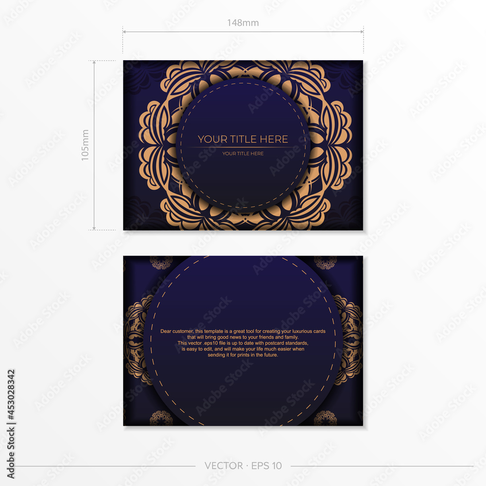 Stylish vector postcard design in purple color with luxurious greek patterns. Stylish invitation card with vintage ornament.