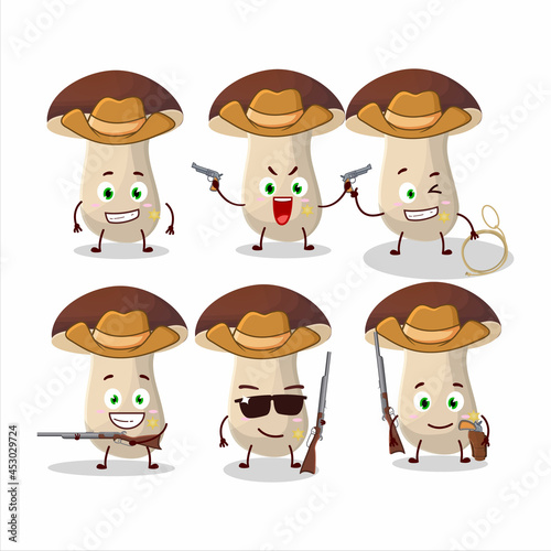 Cool cowboy porcini cartoon character with a cute hat