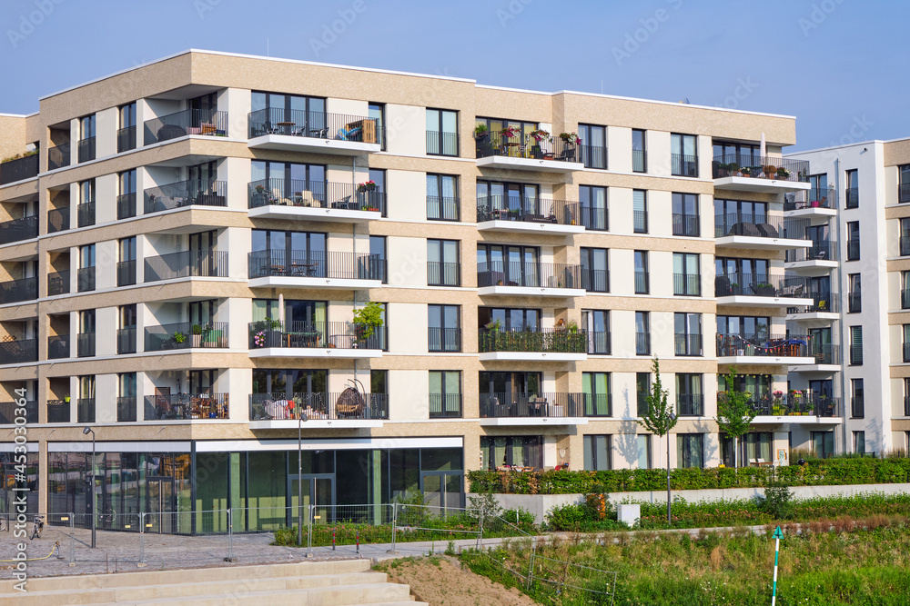 Modern apartment building in a new housing development area in Berlin