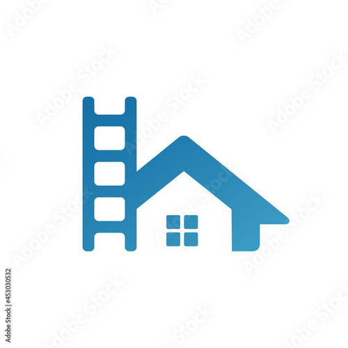 The blue house and stairs logo is suitable for use as a contractor logo or anything else related to the house