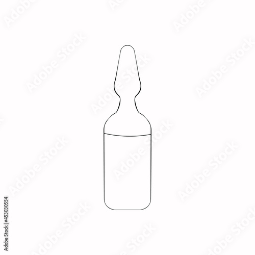 An outline vector illustration of a medical ampoule isolated on white background. Designed in black and white colors.