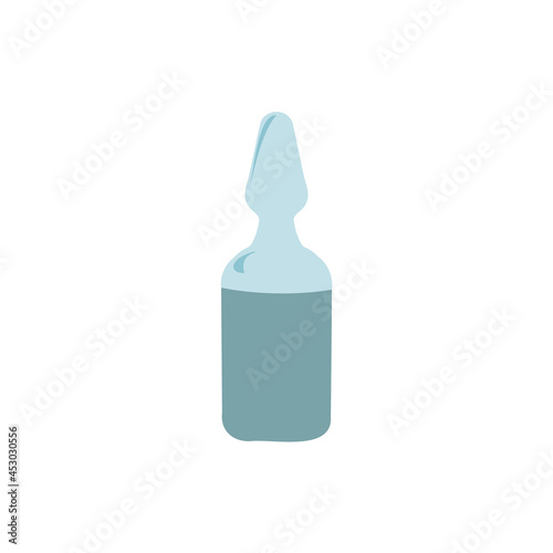 A vector illustration of a medical glass ampoule isolated on transparent background. Designed in light blue and blue colors.