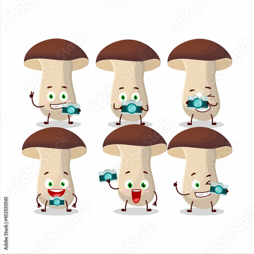 Photographer profession emoticon with porcini cartoon character
