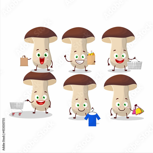 A Rich porcini mascot design style going shopping