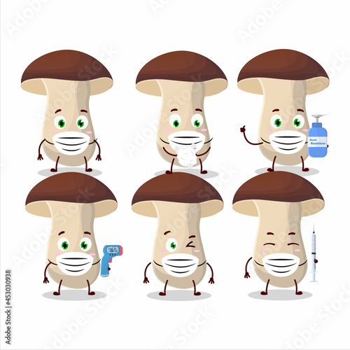 A picture of porcini cartoon design style keep staying healthy during a pandemic
