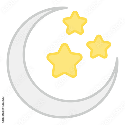 Moon with stars, icon of clear night in flat design