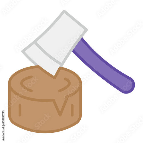 Axe with wood log denoting concept of wood cutting