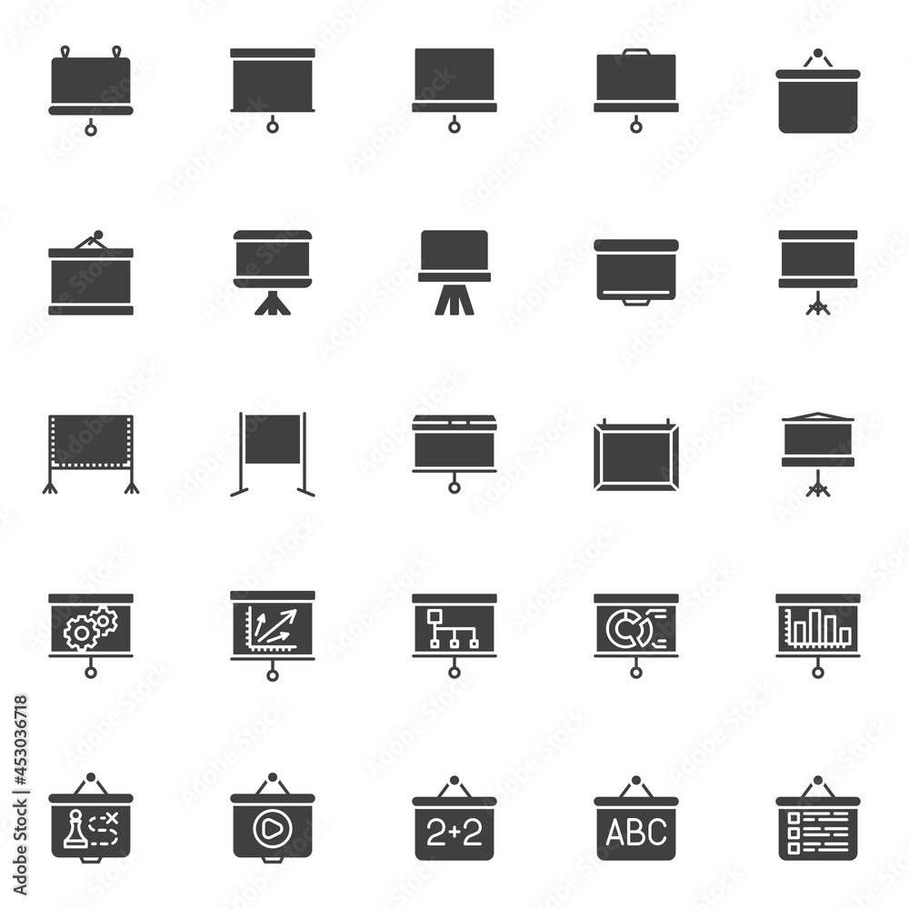 Projector screen vector icons set Projector screen vector icons set