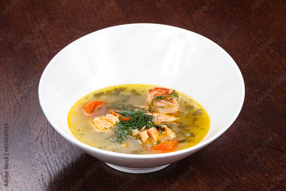 Fish soup with salmon and prawn Fish soup with salmon and prawn