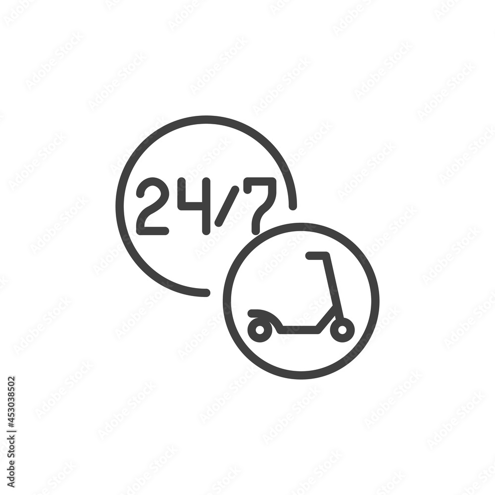 24-hour scooter sharing service line icon 24-hour scooter sharing service line icon