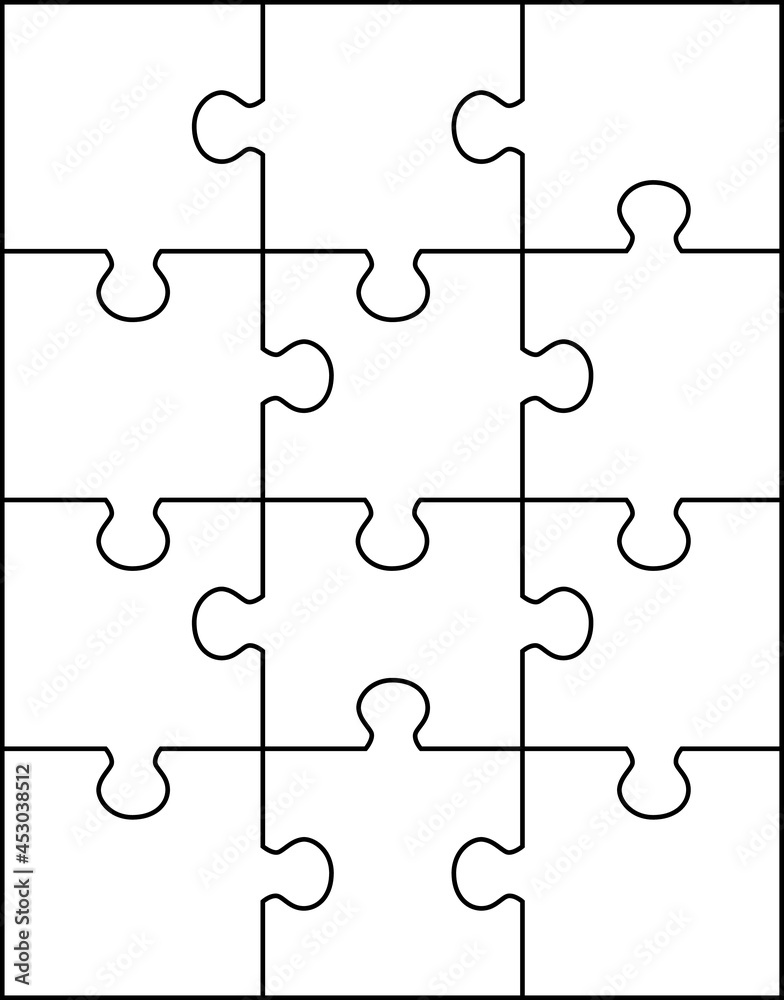 Puzzle vector illustration. Jigsaw puzzle. Board game. Black and white. White background. Line drawing. Puzzle vector illustration. Jigsaw puzzle. Board game. Black and white. White background. Line drawing.