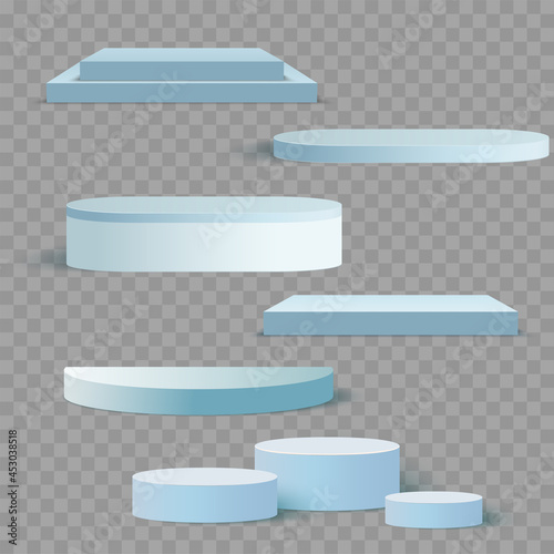 Blue 3d square and circle set templates for presentation with shadow background. Vector